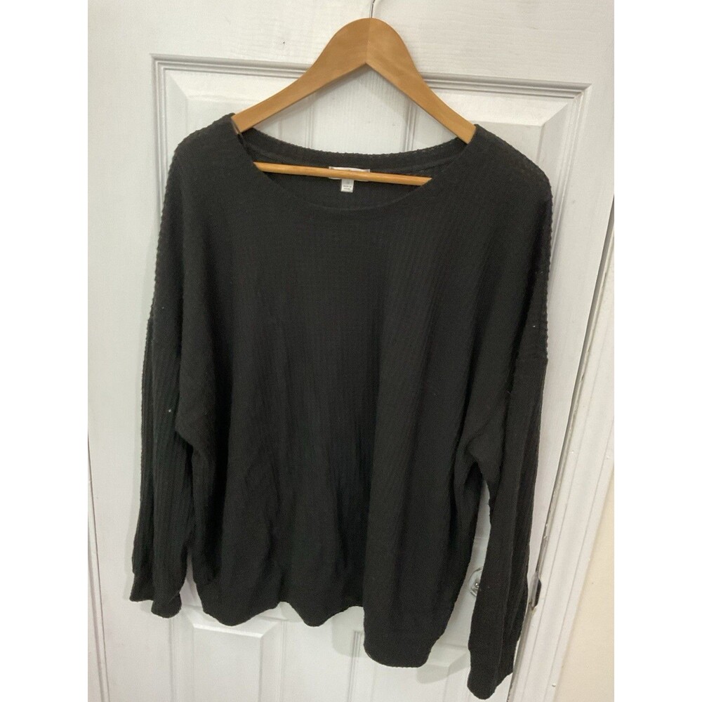 Nine Britton Womens Black Waffle Knit Top Long Sleeve Size Xl